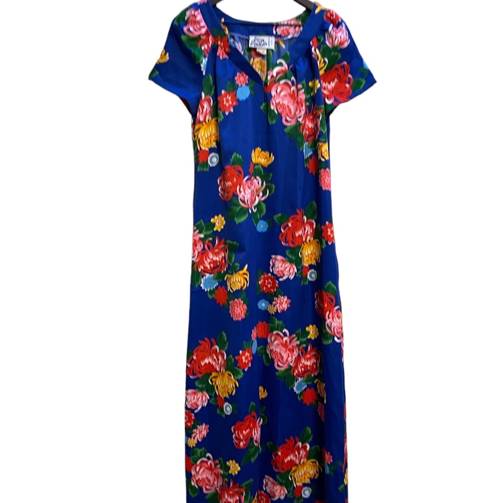 Vintage Hilo Hattie maxi cobalt blue cap sleeved